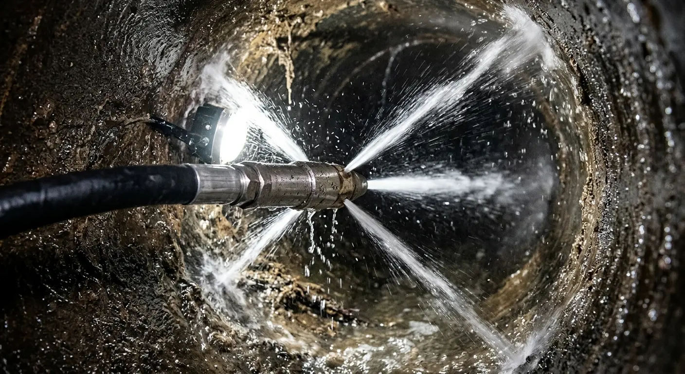 High-pressure hydro jetting nozzle cleaning sewer pipe for Sewer Line Relining in Abingdon